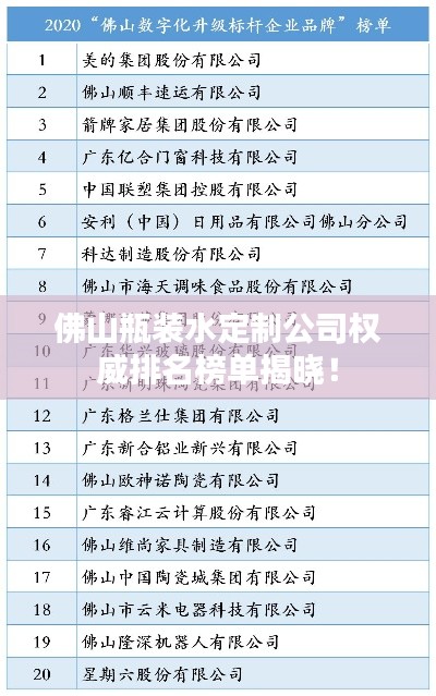 佛山瓶装水定制公司权威排名榜单揭晓！